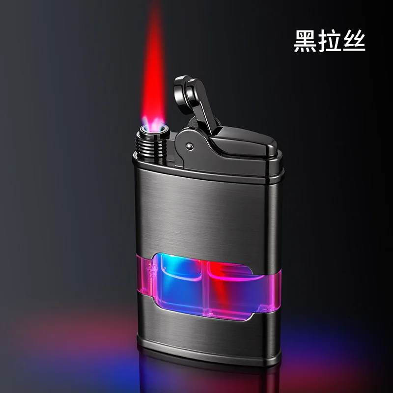 Creative Flashing Fuel Tank Gas Lighter Metal Transparent Windproof Red Flame Direct Injection Butane Gas Lighter