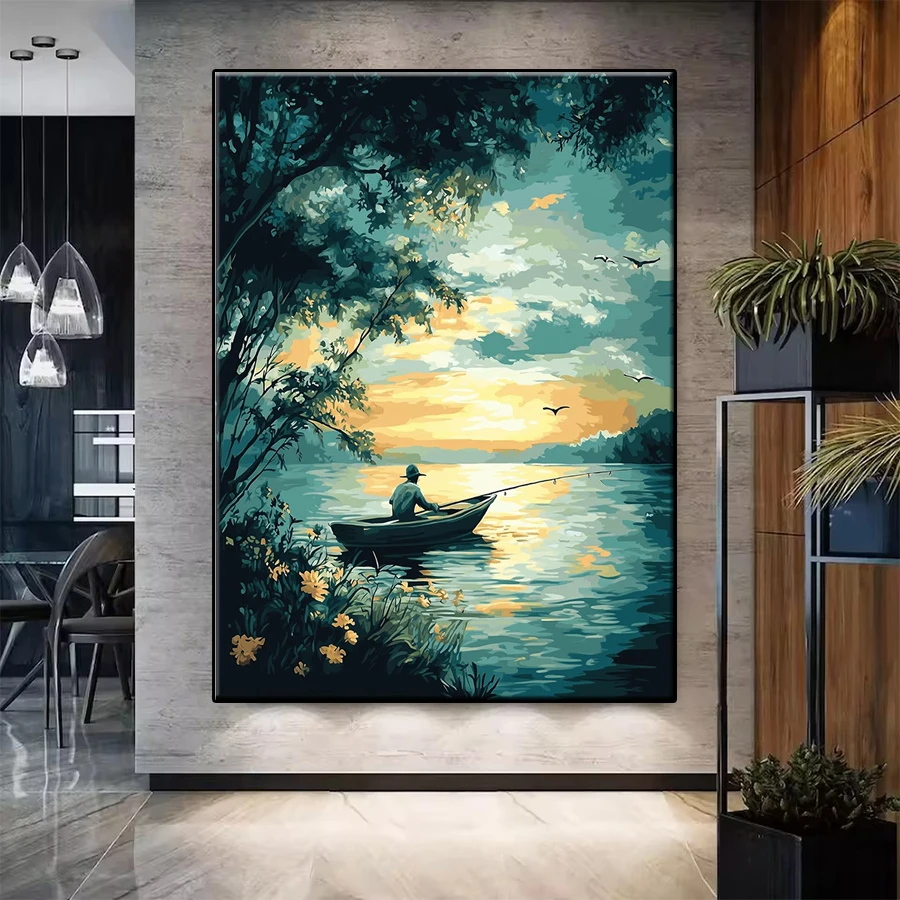 5D DIY Diamond Embroidery Painting Kit New Outdoor Fisherman Fishing Mosaic Art Adult Decoration Gift