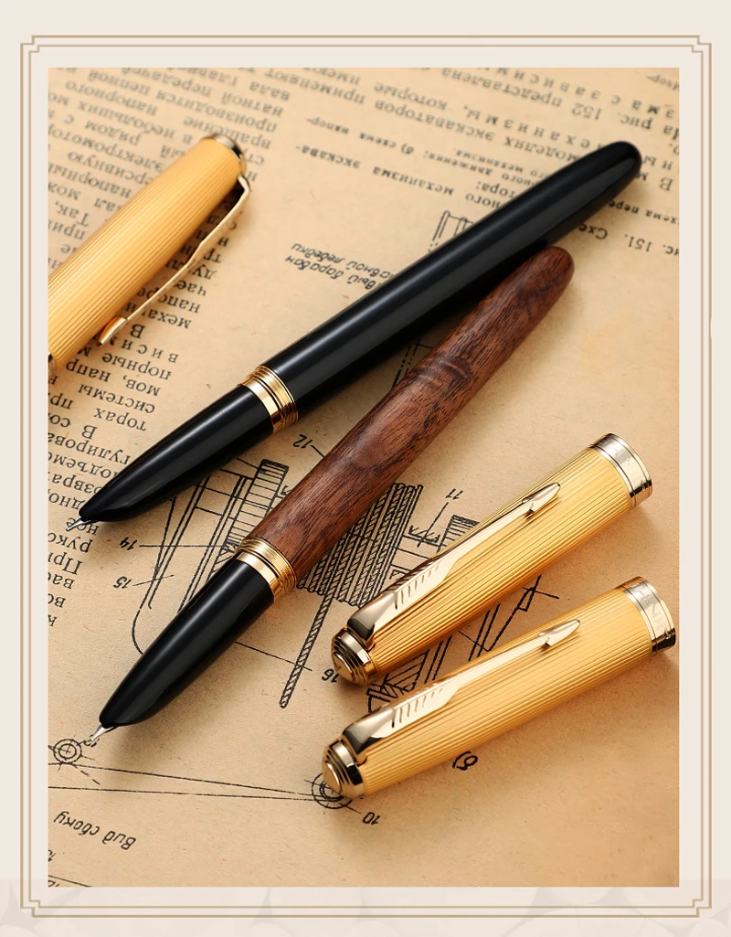 

Jinhao 85 Natural Wood Barrel Golden Cap 0.38mm Extra Fine Nib Fountain Pen With Converter Business Office School Supplies