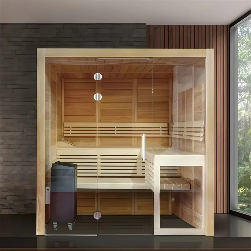 Modern 2-Person Electric Infrared Sauna Room with Dry Steam Hemlock Red Cedar Solid Wood Customizable Size & Color for Villa Use