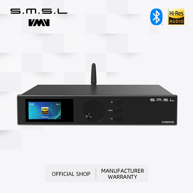 SMSL D300 AUDIO DAC ROHM BD34301EKV DSD512 PCM 768kHz 32bit Qualcomm Bluetooth5.1 XMOS XU208 LDAC HD XLR RCA z pilotem