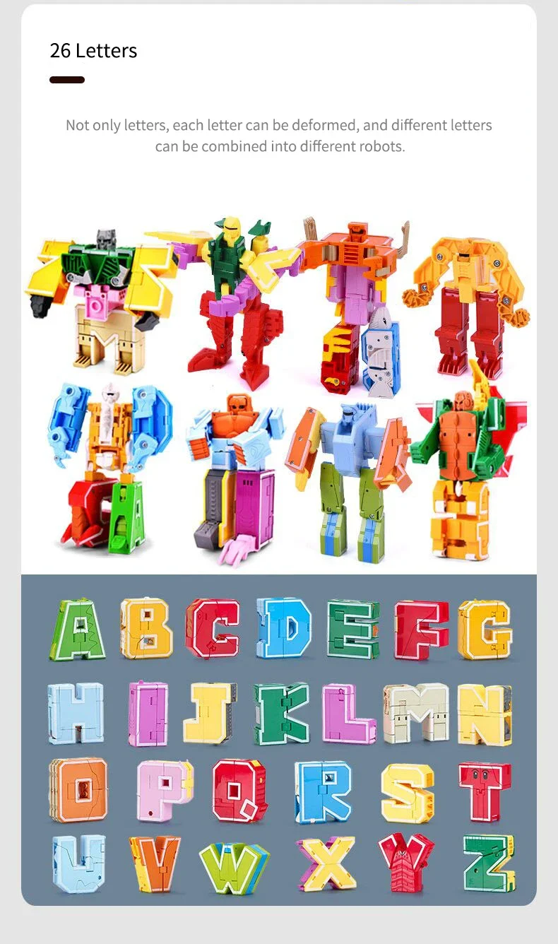 New Learning Toys 26 Letters Learnable Words Transformable  Combinable Robots Alphabet Toys For Kids Gifts Learn Play Robot Toy