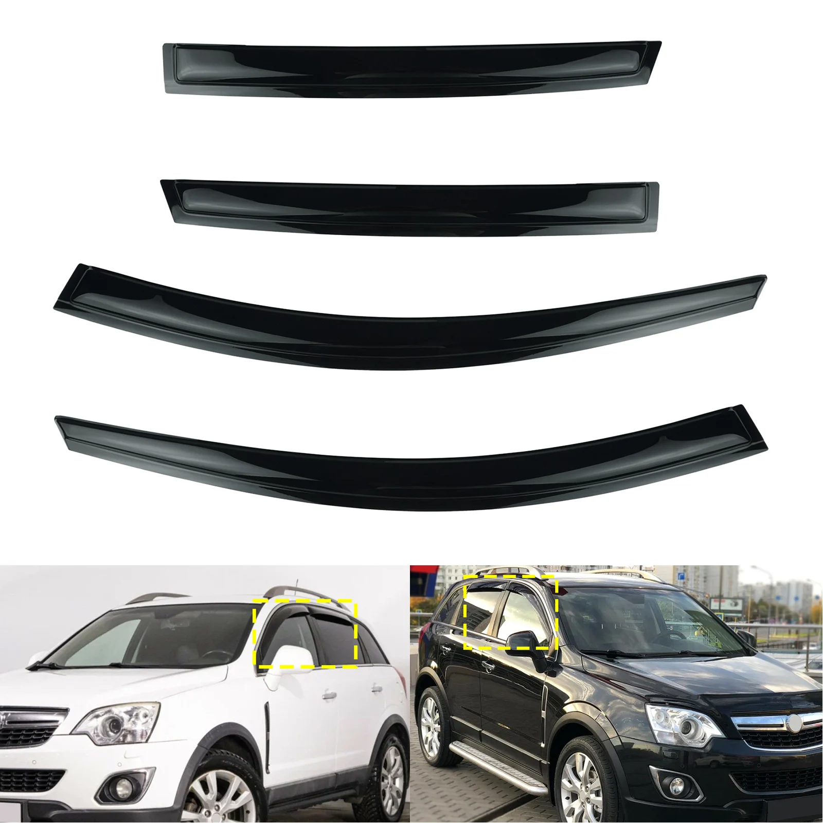 

4pcs Black Side Door Window Wind Rain Sun Deflectors Protector Guard Sheet For Opel Vauxhall Antara A L07 2007+