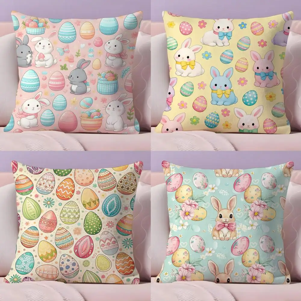 Cute Easter Bunny Cushion Cover Plush Fabric Soft Double-Sided Printed Sofa Warm Winter Home Gift Pillow Case