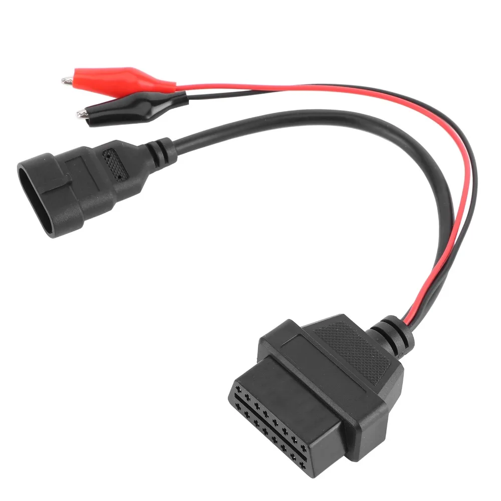 Black OBDII Connecting Cable Plastic and Metal 3 Pin Male to 16 Pin Female Alligator Clip Diagnostic Cable