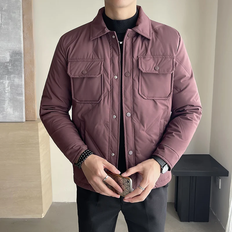 

Зимние куртки, новая пуховая одежда с хлопковой подкладкой, модные мужские легкие пуховики, повседневные зимние пуховики с утолщенными лацканами на утином пуху