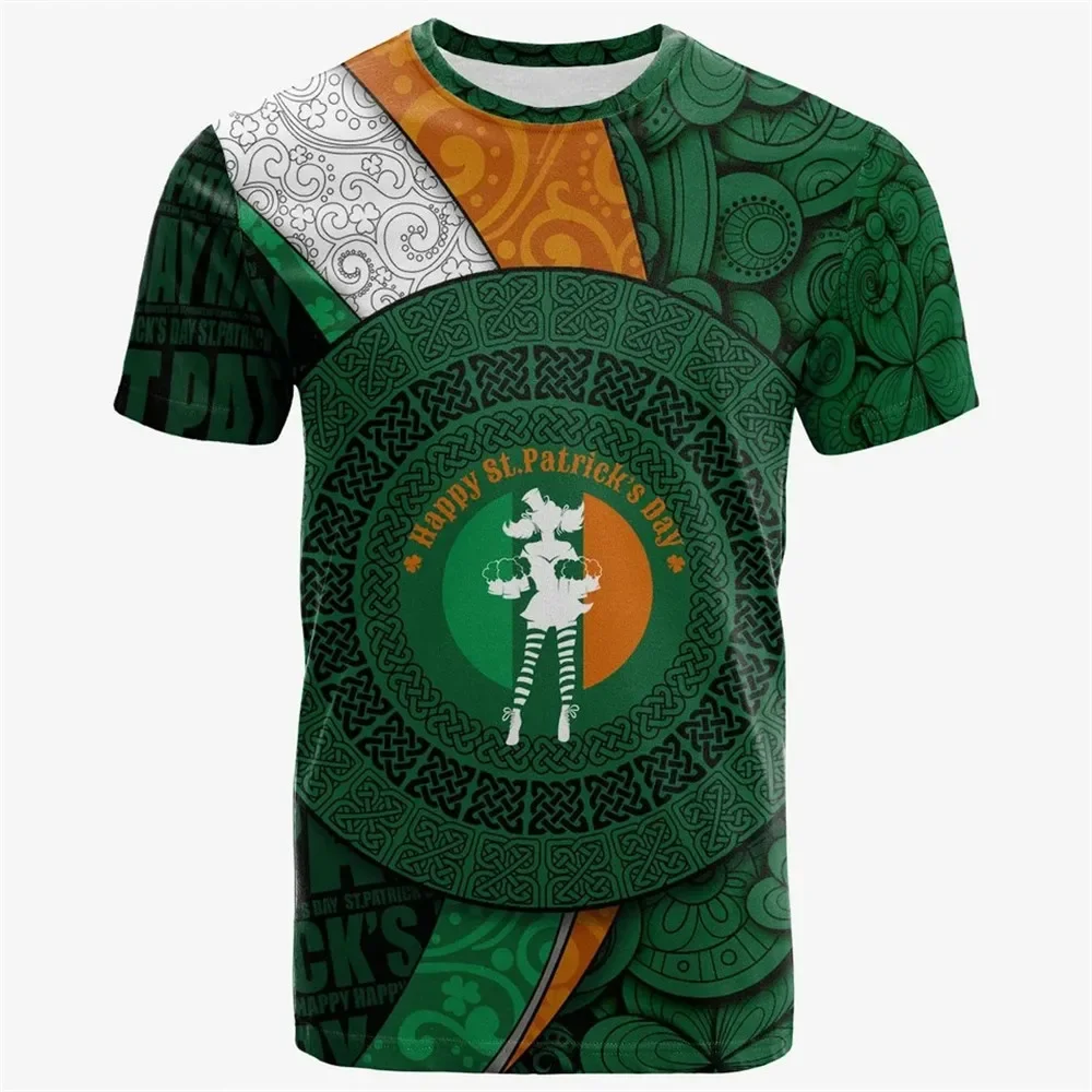 Summer Men's Irish St. Patrick's Day T-shirt 3D Printed Fashion Casual Street Short Sleeve O-neck Pullover Plus Size Clothing