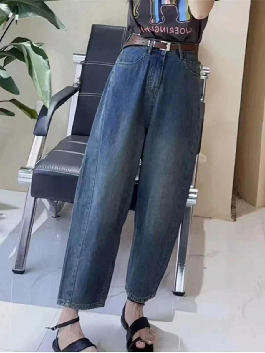 plus Size Thin Harem Grandmother Denim Pants Women's Spring Summer New Loose Nine Points Wide Leg Banana Pants High Waist
