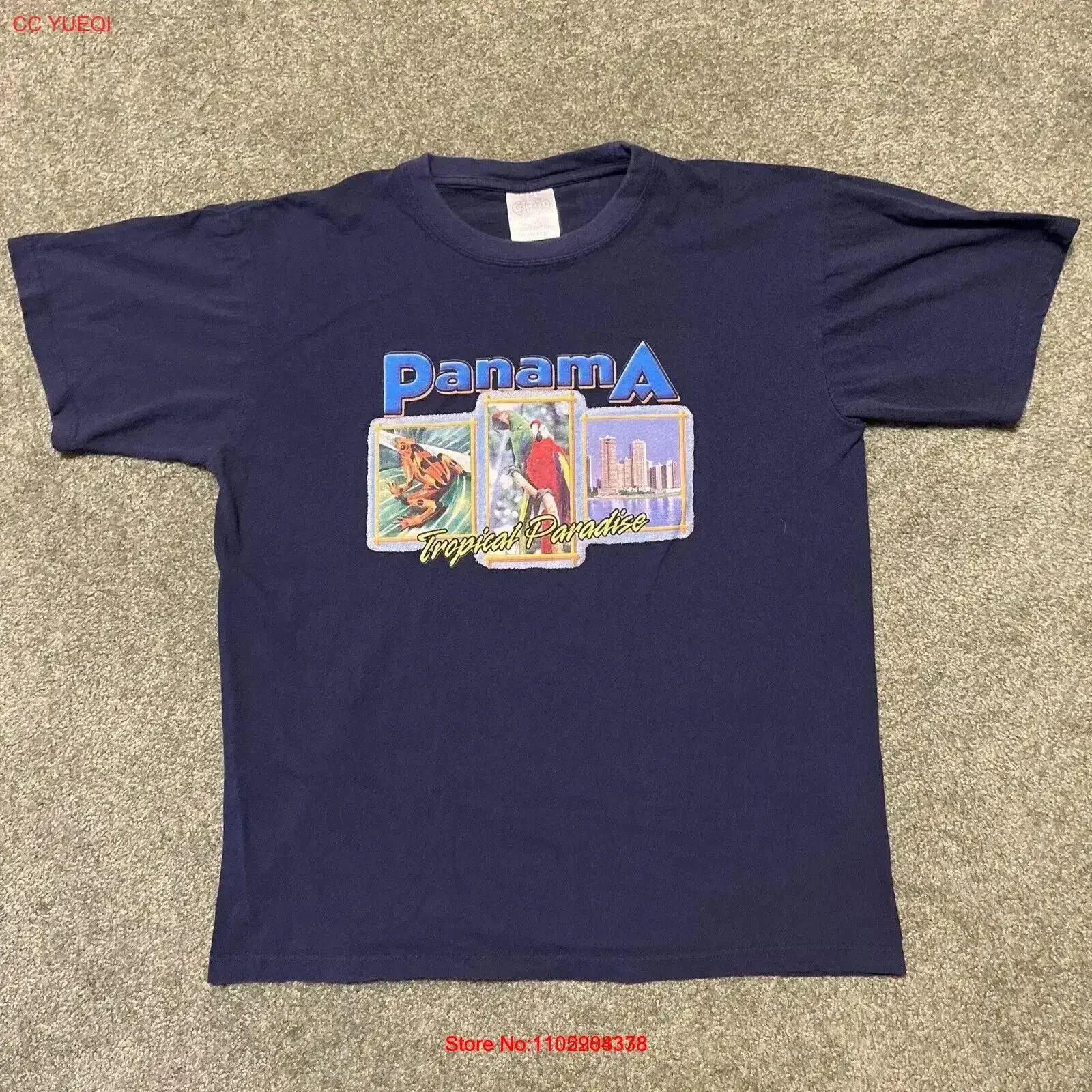 تي شيرت رجالي XL Panama Tropical City Tourist مطبوع عتيق ريترو تي شيرت أزرق مغسول ناعم للارتداء اليومي جرافيك عتيق #1