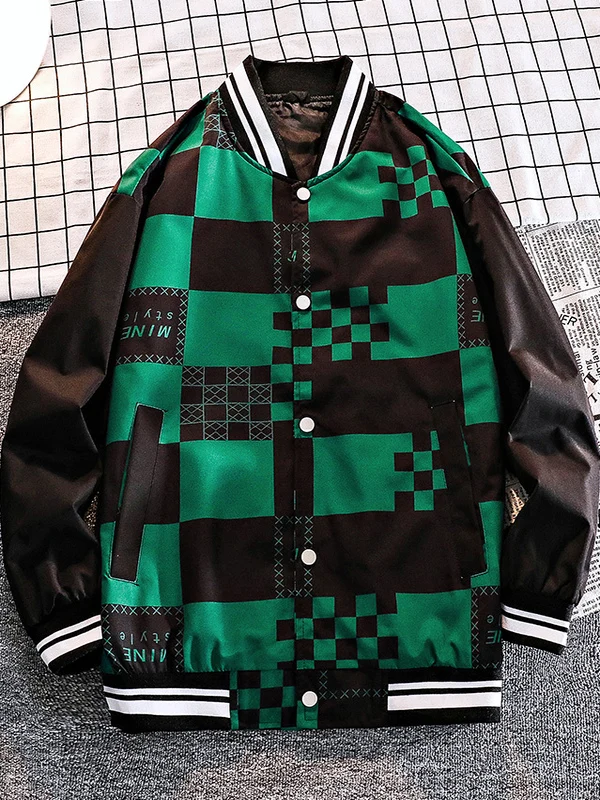 

Мужская уличная бейсбольная куртка в американском ретро-стиле в клетку, свободного кроя, универсальный дизайн, весна-осень 2025, полиэстер, нейлон