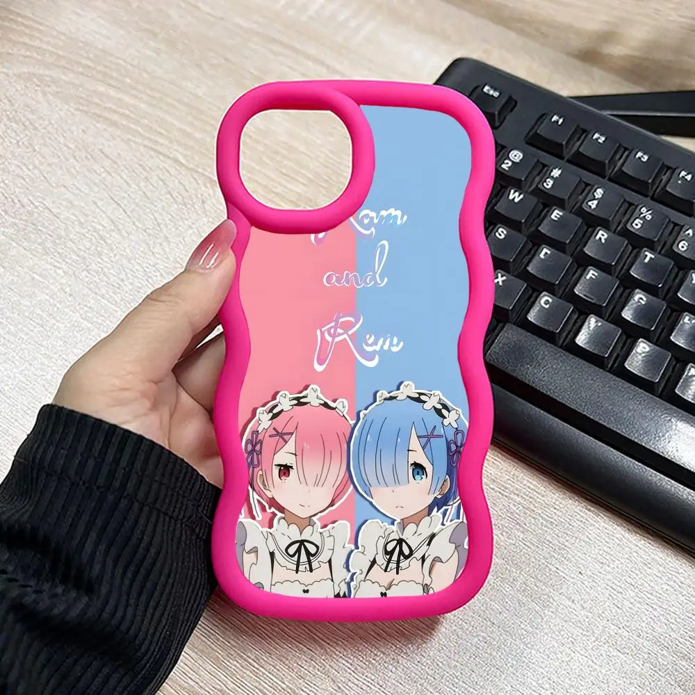 

ReZero Rem Ram Wavy Edge TPU Mobile Phone Case for iPhone 17 16 15 14 13 12 11 Air Pro Max Plus Colorful Cover