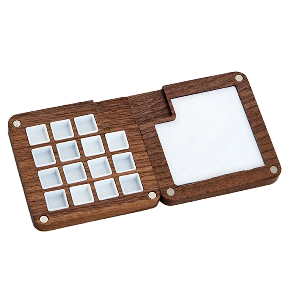 ABFS 15 Grid Portable Sketchbook Palette, Mini Walnut Wood Color Palette Box Travel Watercolor Case for Drawing Black Walnut