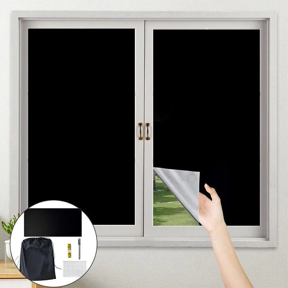 Portable Curtain Thermal Insulated UV Block Sun Shade Multiple Sizes Blackout Blind Non-perforated Temporary Curtain Home Decor