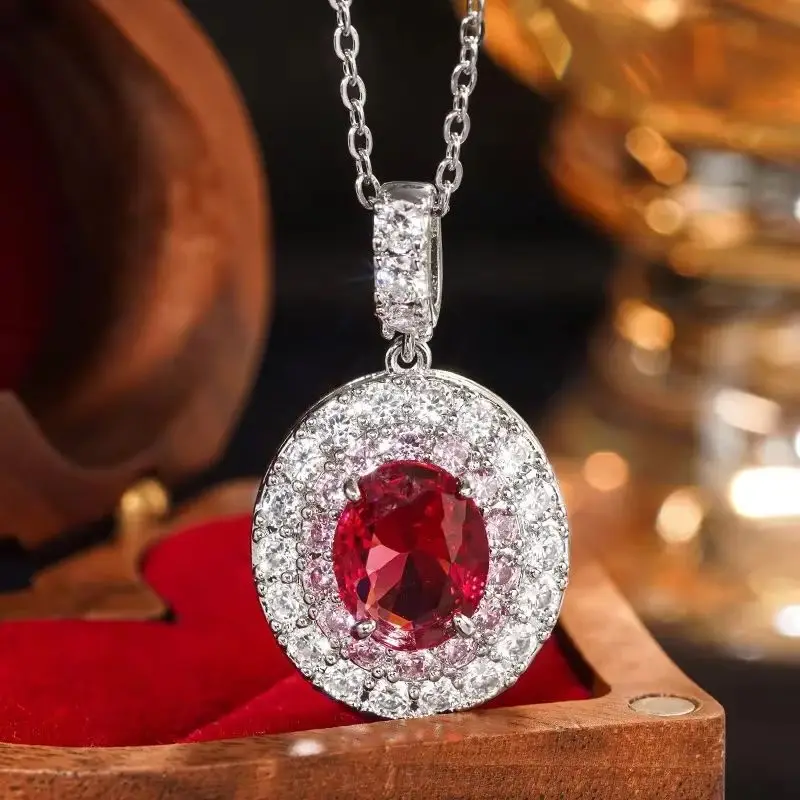 Romantic Princess Style Red Zircon Micro-Inlaid Necklace - European American High-End Noble Jewelry Accessory