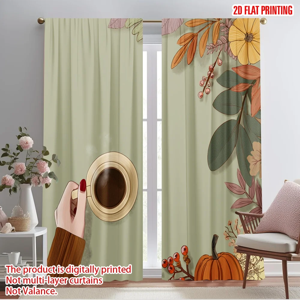 2pcs,2D plane printing Curtains halloween pumpkin (12) Polyester (without rod) All Seasons for Living Room & Kitchen Decor