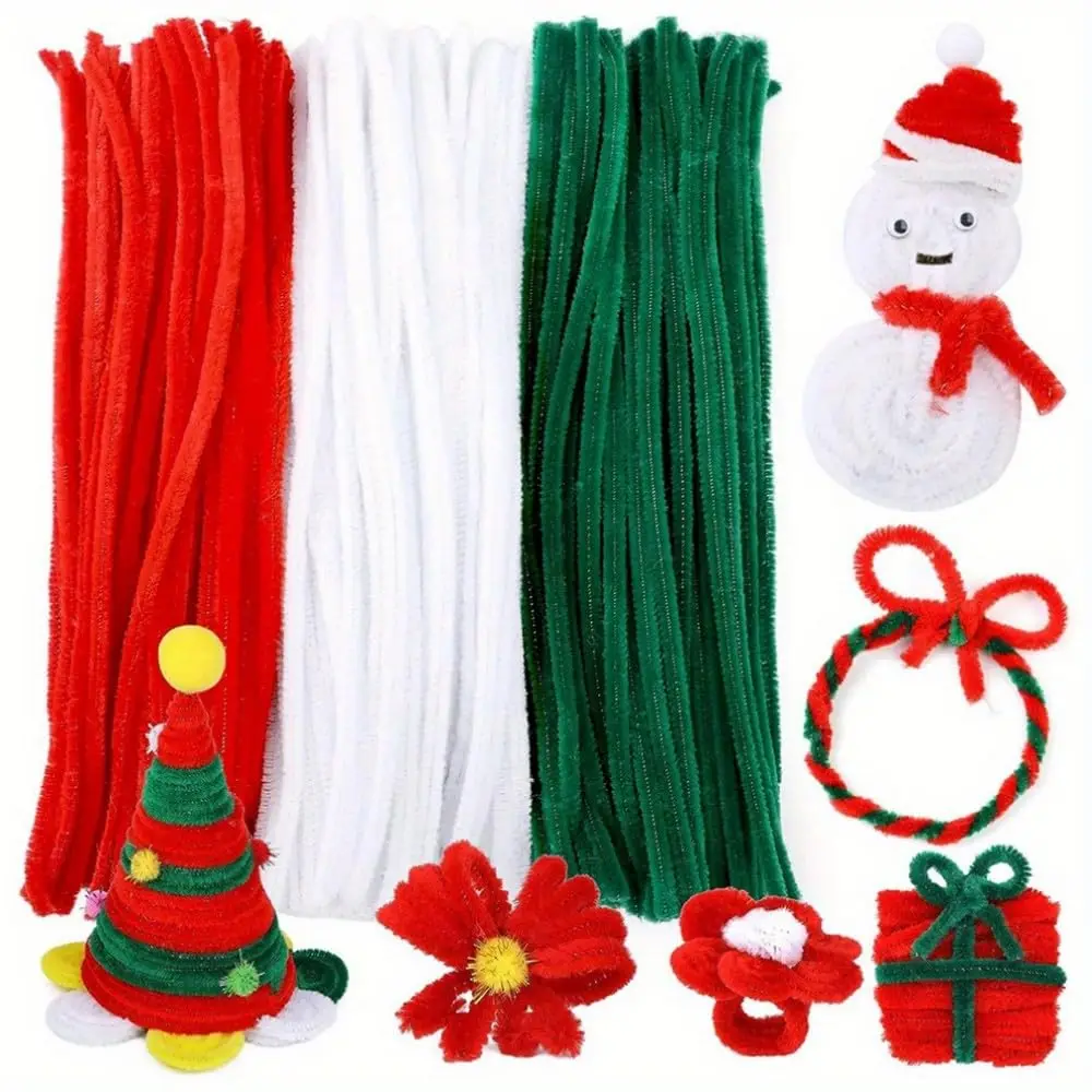Tiges de Chenille épaisses de noël, 100 à 300 pièces, rouge, blanc, vert, pour projets d'art et d'artisanat de noël, décorations créatives DIY