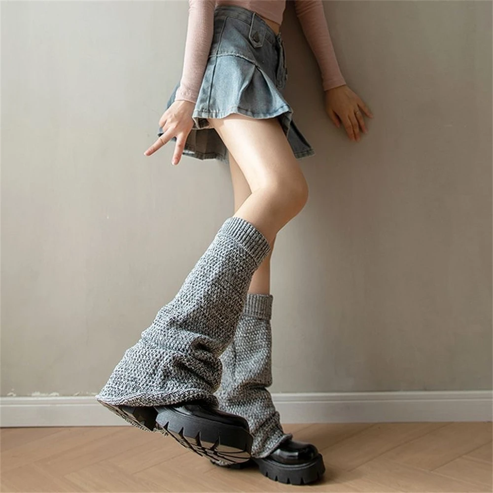 Women's Calf JK Pile Socks Autumn Winter Lolita Gray Warmth Wide-leg Outer All-match Foot Covers Ladies Gentle Sweet Leg Warmers