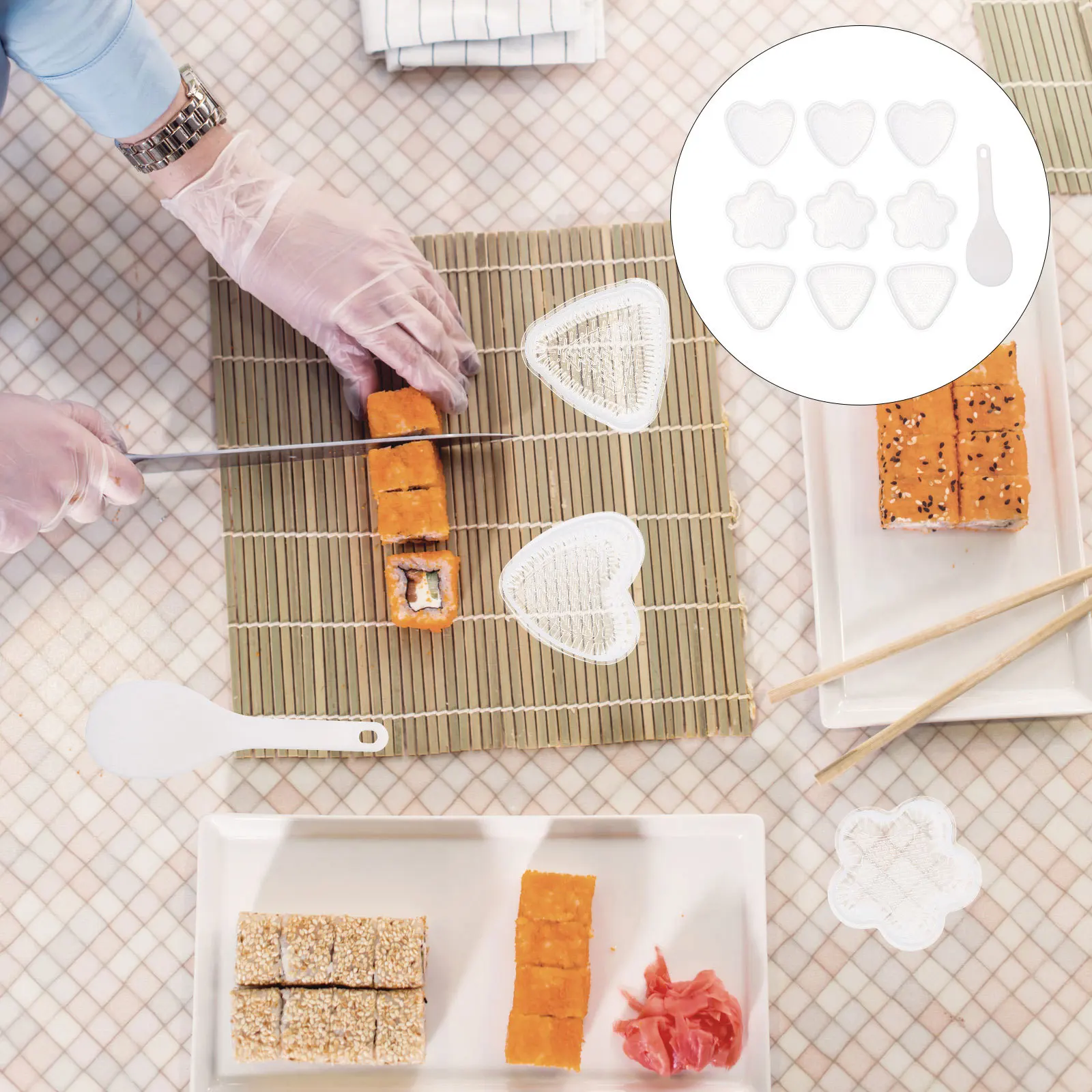

1Set DIY Sushi Molds Rice Ball Kit PP Material Easy to Use and Clean Perfect for Home Cooking Gift Sushi Mold