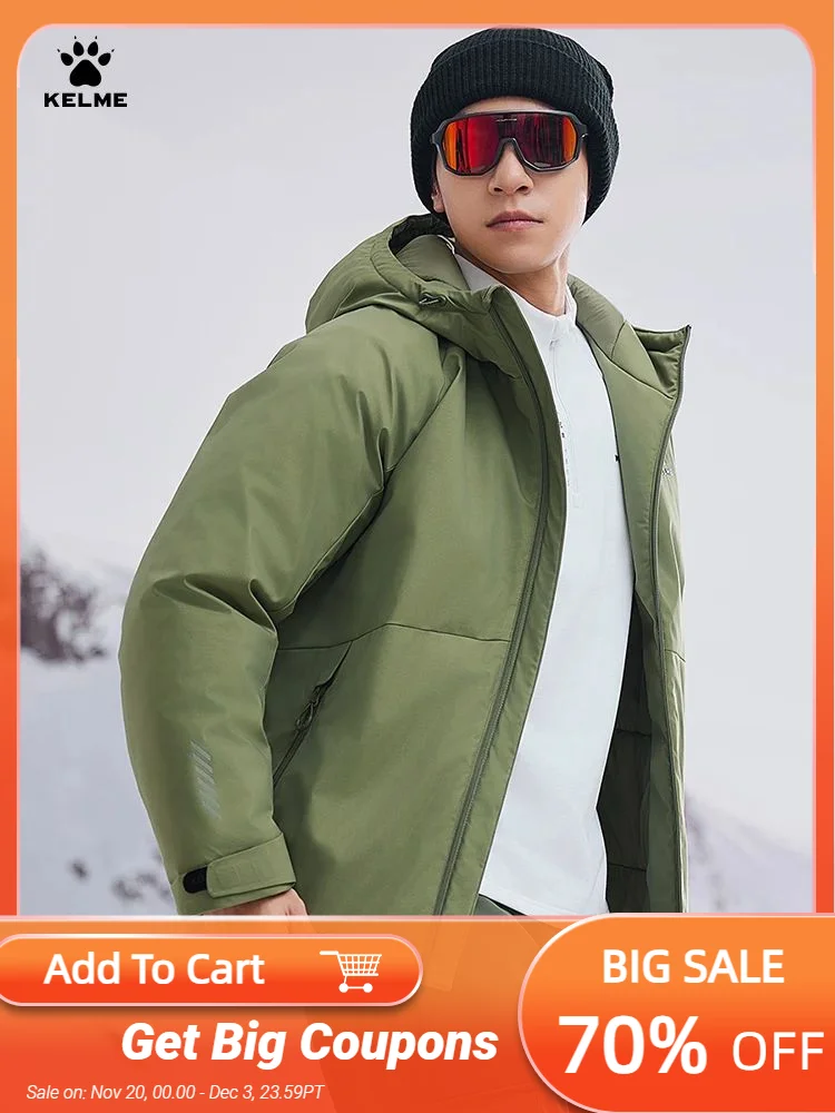 

Kelme Men's Outdoor Hooded Cotton Jacket Waterproof And Snow Proof Cotton Jacket Outdoor Windproof And Warm Jacket