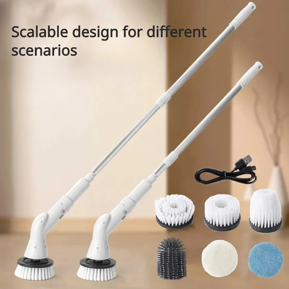 6 in 1 Electric Cleaning Brush Cordless Electric Spin Cleaning Scrubber Shower Cleaning Brush Kitchen Bathroom Cleaning Gadgets