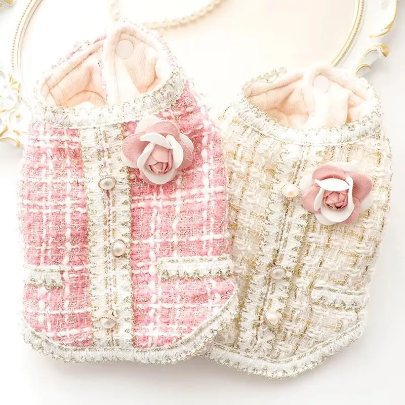 

Brand C Classic style camellia wool trimmed cotton vest coat dog warm clothes