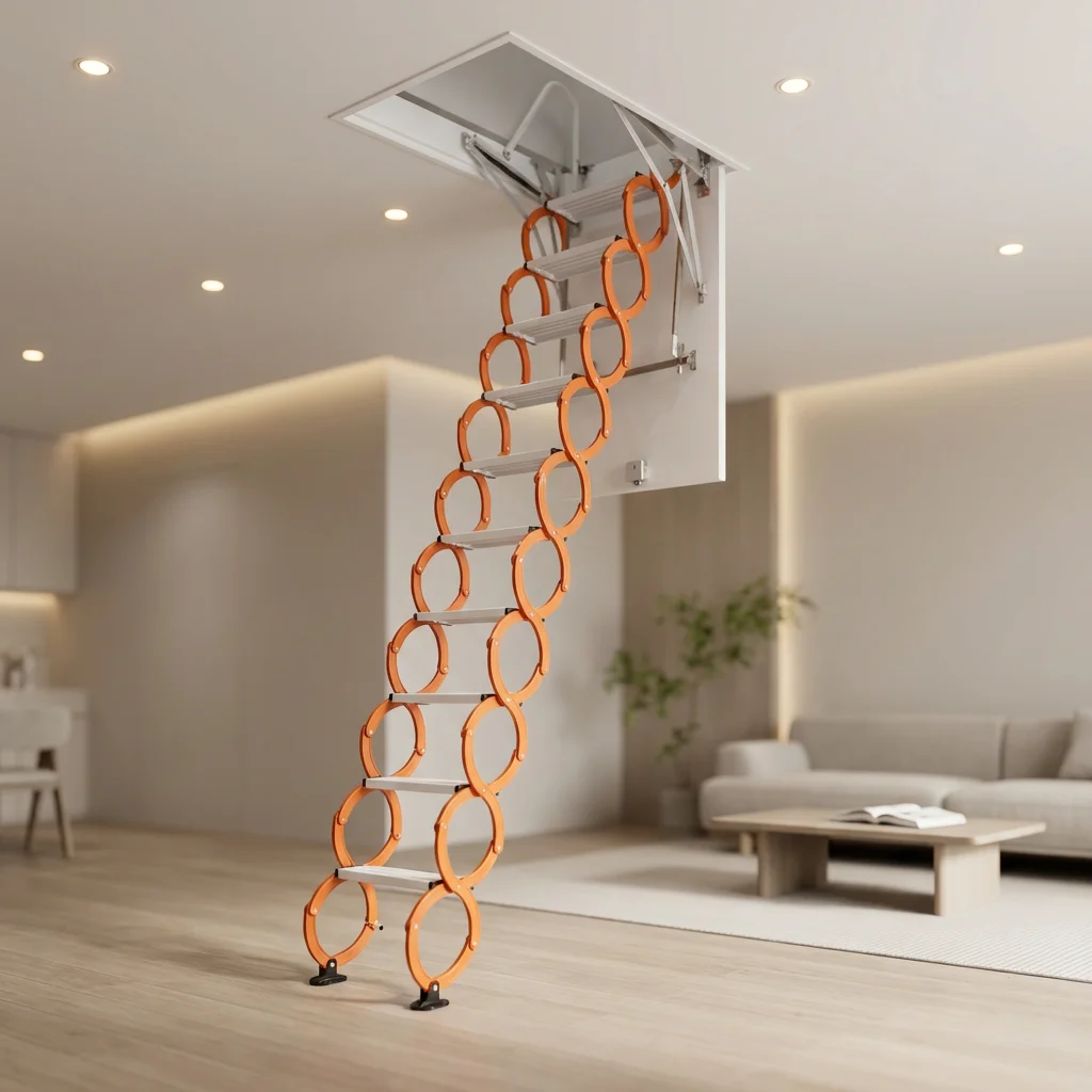 ！@Aluminum Attic Retractable Ladder: Foldable, Concealed Staircase Made of High-Strength Aluminum AlloyIdeal for Homes and Villa