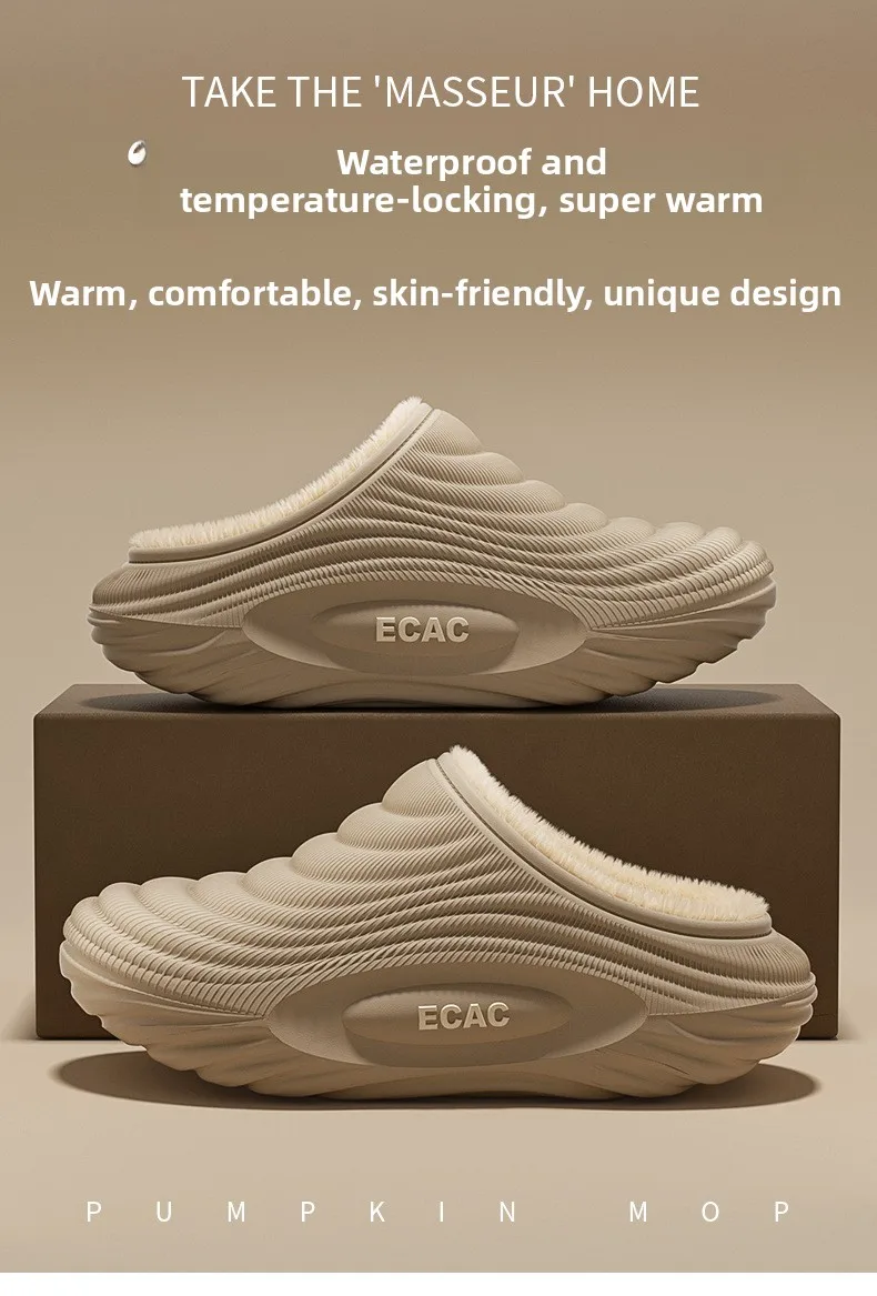 Warme, lange Plüsch-Hausschuhe aus wasserdichtem EVA für Damen, Winter 2026, weiche, dicke Sohle, rutschfeste Hausschuhe, Pelzige Pantoletten für Paare – Detail 3
