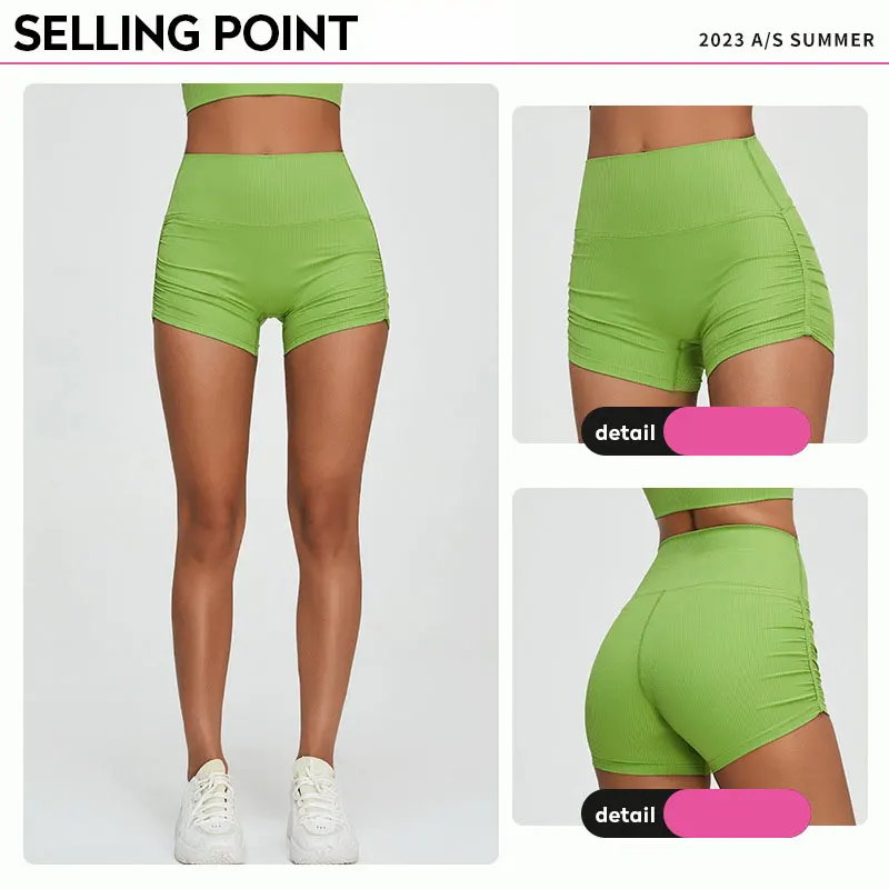 Pantalones cortos deportivos plisados para mujer, Shorts ajustados con realce de cadera, secado rápido, triples, para Yoga