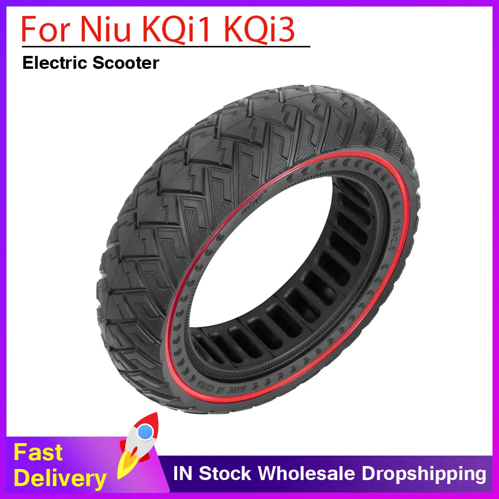 

Для электросамокатов Niu KQi1, KQi2, KQi3: Широкая цельнолитая шина 9.5x2.5 дюймов, взрывозащищенная, внедорожная, с красным рисунком протектора.