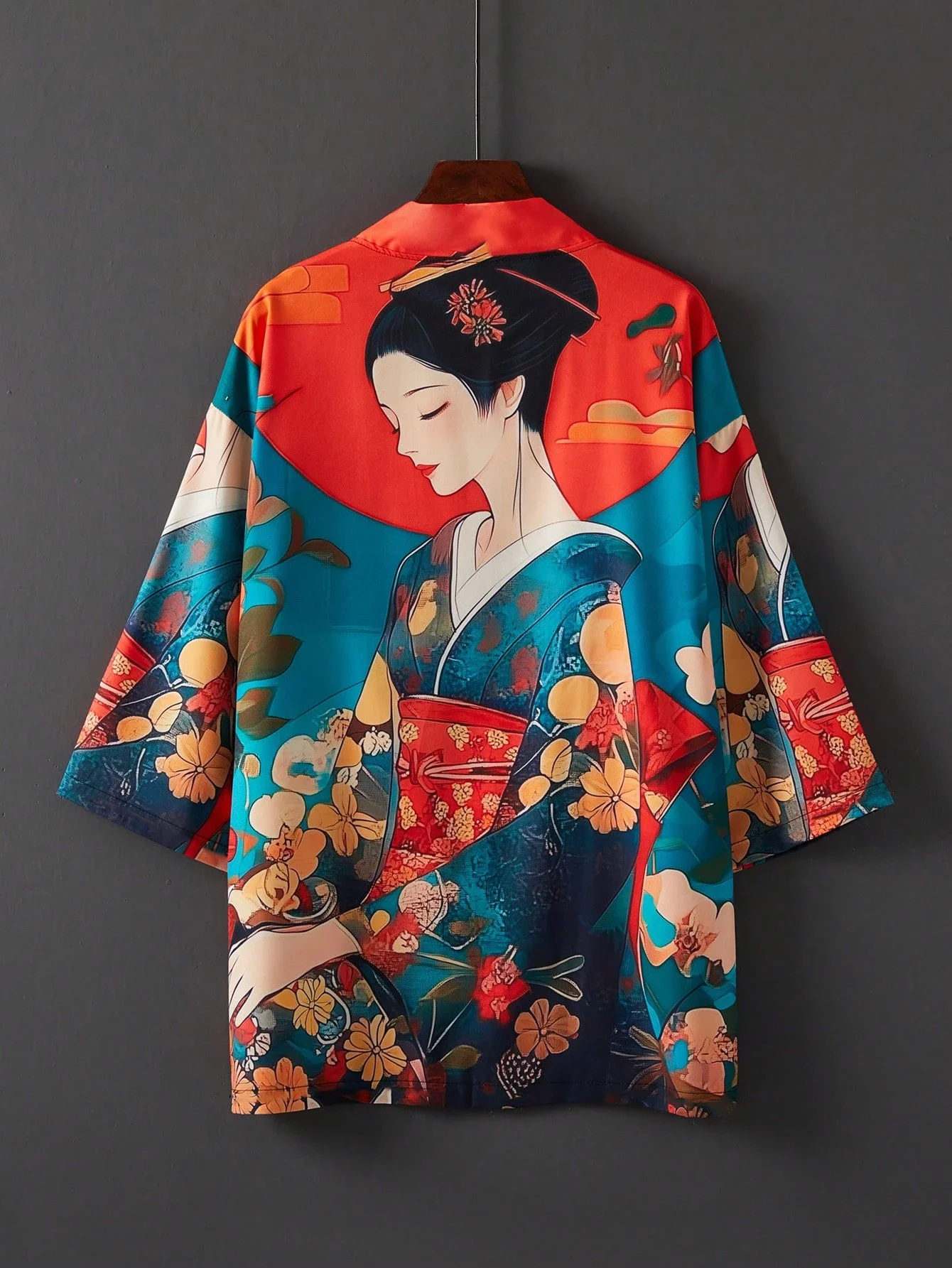 

Japanese Retro Loose Kimono Cover Up 3D Print Beach Vacation Swimsuit Cover Up Summer Spring