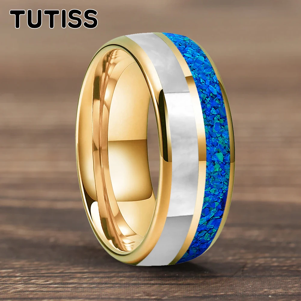

Кольцо TUTISS из вольфрама 6/8 мм, куполообразное, с двойной канавкой, инкрустированное синим опалом и перламутром, для комфортной посадки
