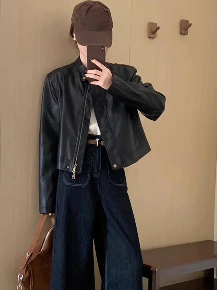 ファッショナブルな革製ジャケット レディース 2025年秋新作 韓国版 多用途アウター ハイエンド感 スリムトップ