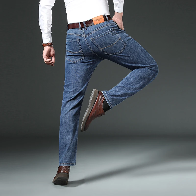 

New Men's Autumn Spring Casual Business Straight Leg Jeans for Middle-aged Men Modern Slim Fit Design Premium Elastic Denim Dads