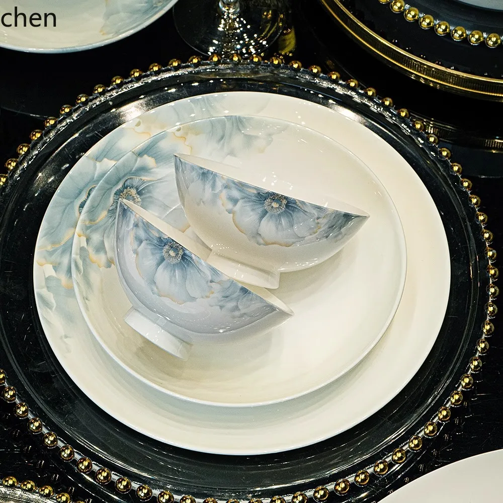 Hxl colorful dinnerware set - chinese style high-temperature ceramic bowls and plates