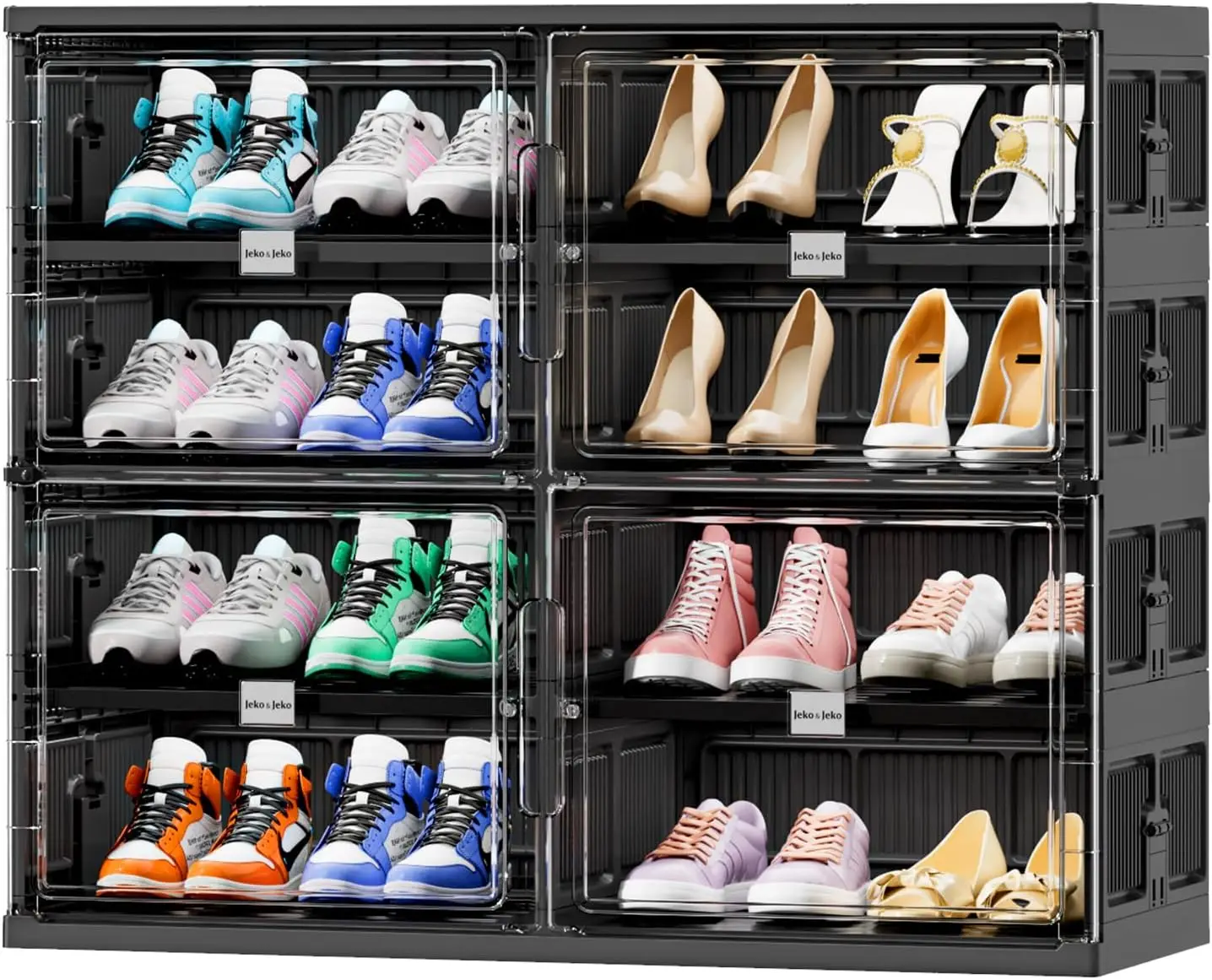 

4 Tiers Foldable Shoe Rack Organizer Cabinet for Closet Entryway, Large Collapsible Shoe Storage Box with Magn