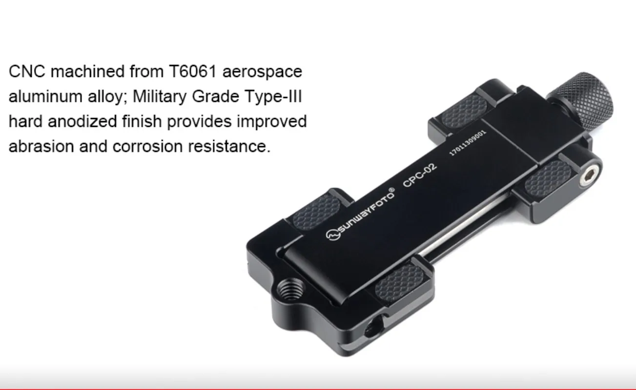 Sunwayfoto CPC-02 Abrazadera para teléfono Soporte para trípode Adaptador de abrazadera para teléfono inteligente Soporte de aluminio Arca Swiss