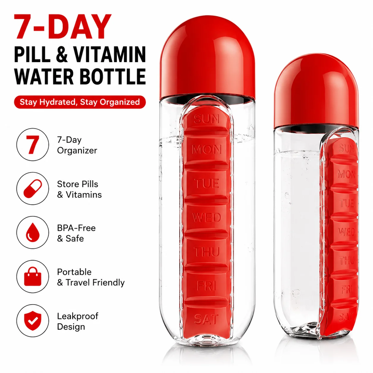 Portable Pill Organizer Water Bottle 7 Day Medicine Box Capsule Cup Travel Vitamin Holder Large Capacity Outdoor Summer New