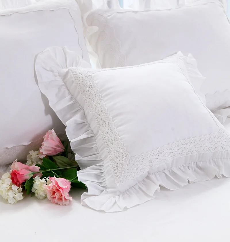 White Ruffle Lace Cushion Covers Home Decoration Throw Pillows Cover Bed Pillowcase Sofa Throw Embroidered Cushion Cover 50X50cm