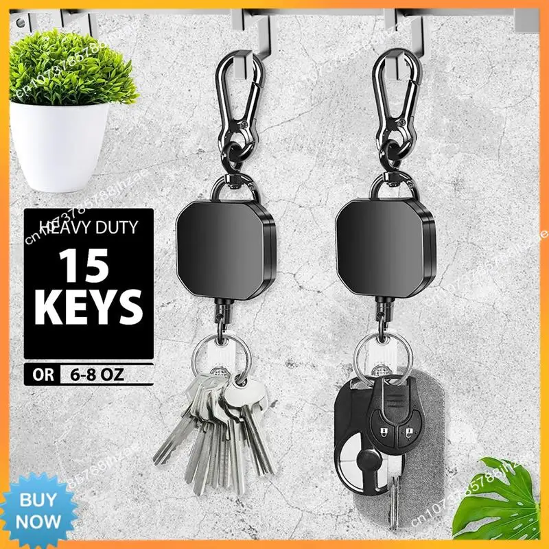 A10R Keychain Heavy Duty Metal ID Badge Holder Key Reel Carabiner Keychain With Belt Clip