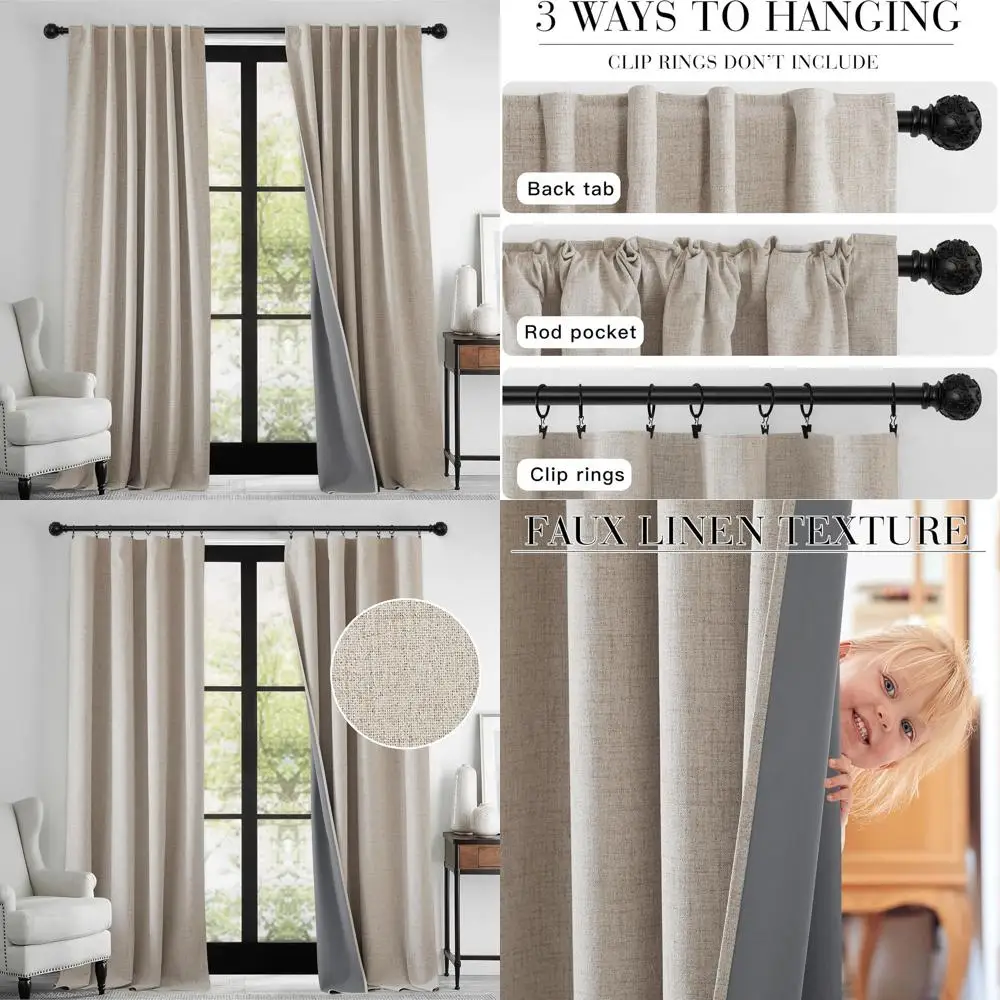 

Затемняющие шторы с льняной текстурой 102, термоизолированные шторы для конфиденциальности, 52x102, бежевый, набор из 2 шт.