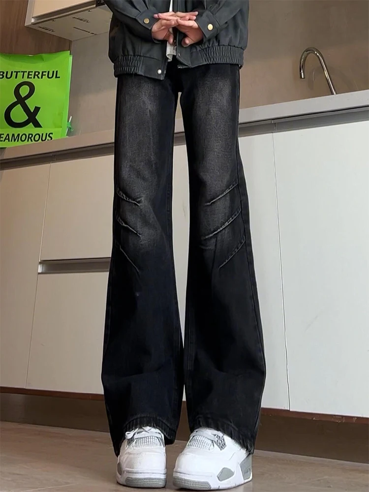 

Retro American Washed Black Knife Slim Fit Straight Leg Jeans Men's High Street Style Casual Wear Winter Season