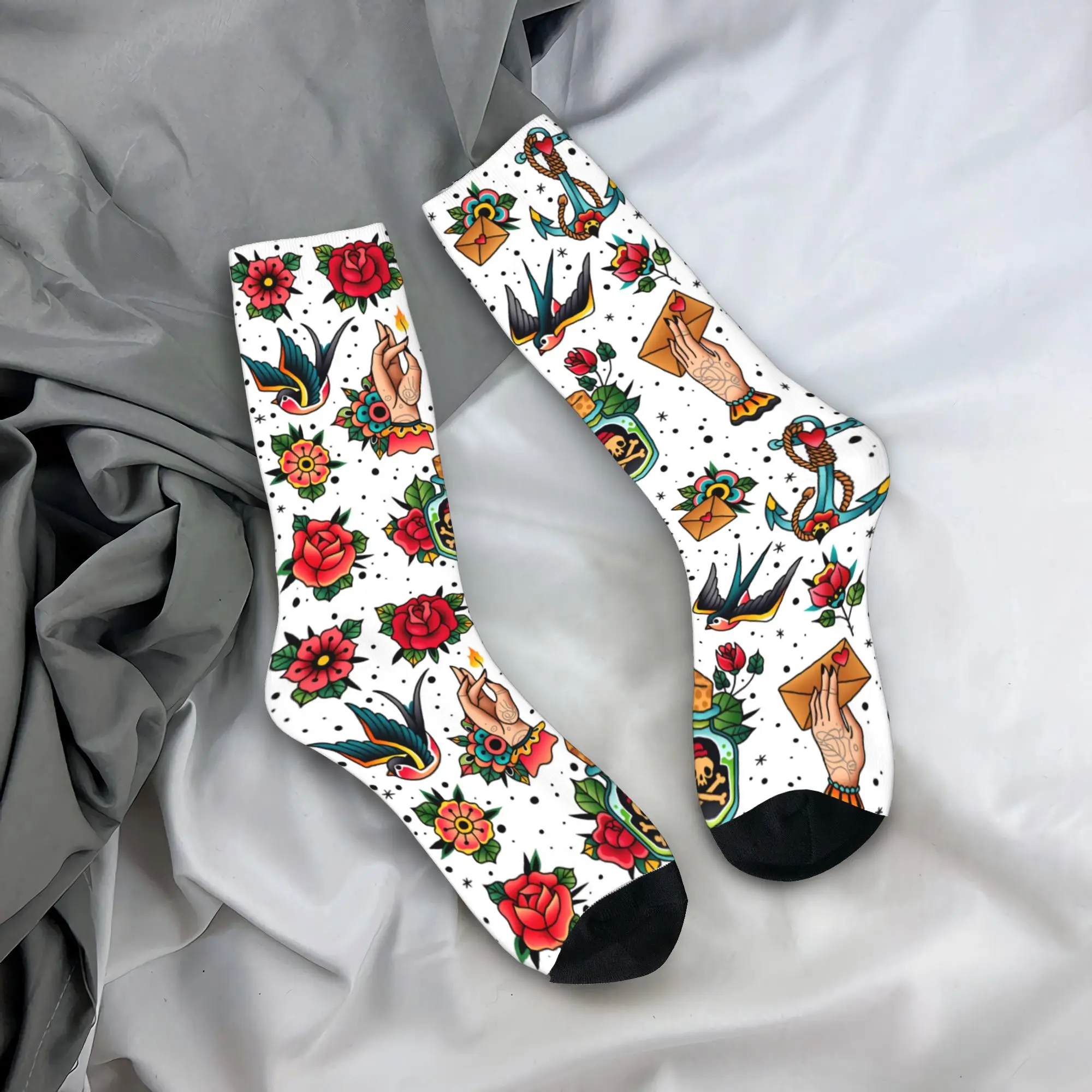 

Women Men Socks American Traditional Tattoo Stockings Non Slip Breathable Socks Winter Fashion Graphic Outdoor Sports Socks