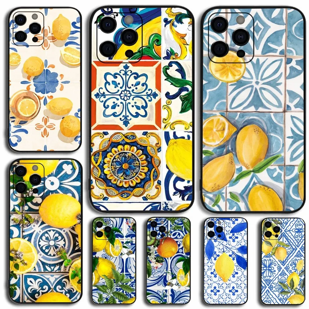 

Fruit Mediterranean Lemon Phone Case For Apple iPhone 15,14,13,12,11,Pro,X,XS,Max,XR,Plus,Mini Soft Black Cover