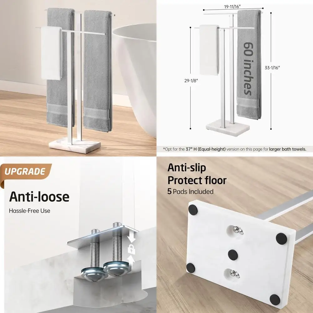

Double-Tier Stainless Steel Towel Rack with Marble Base, Polished Finish
