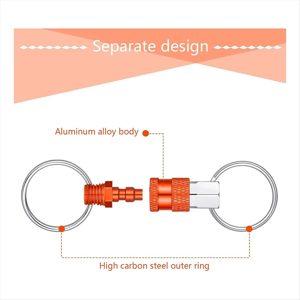 [N84R] 6Pack Pull Apart Keychain,Quick Release Keychain Aluminum Keychain with 2 Split Rings Chain Separate Detachable Key Ring