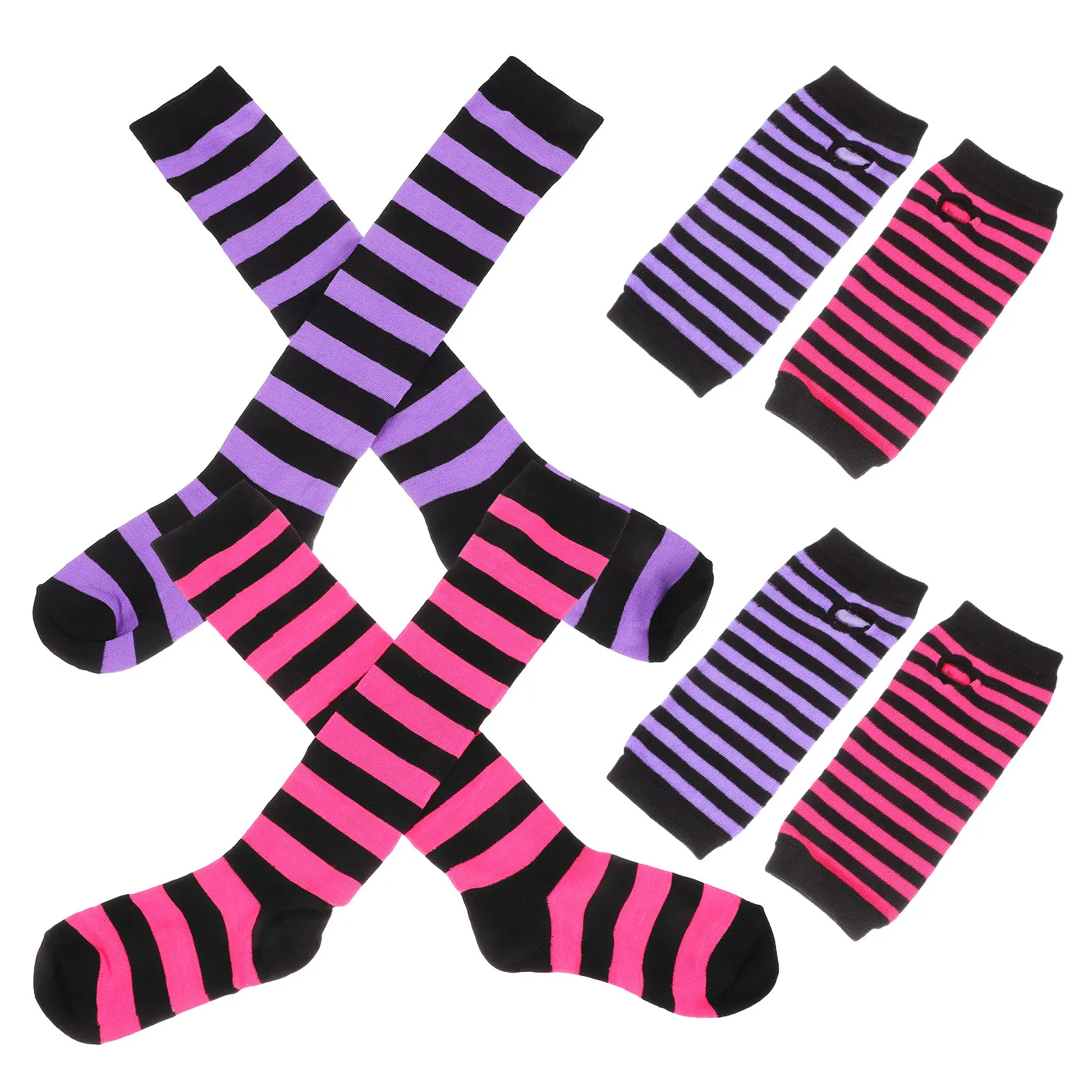 

2 комплекта вязаных полосатых детских носков и длинных перчаток для девочек, удобные теплые гетры из полиэстера для косплея и вечеринок