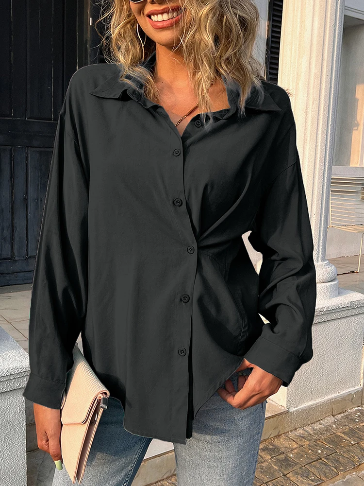 

Women's Long Sleeve Button down Shirt Casual Wrinkle-Free Blouse Office Work Tunic Top Solid Dress Shirt
