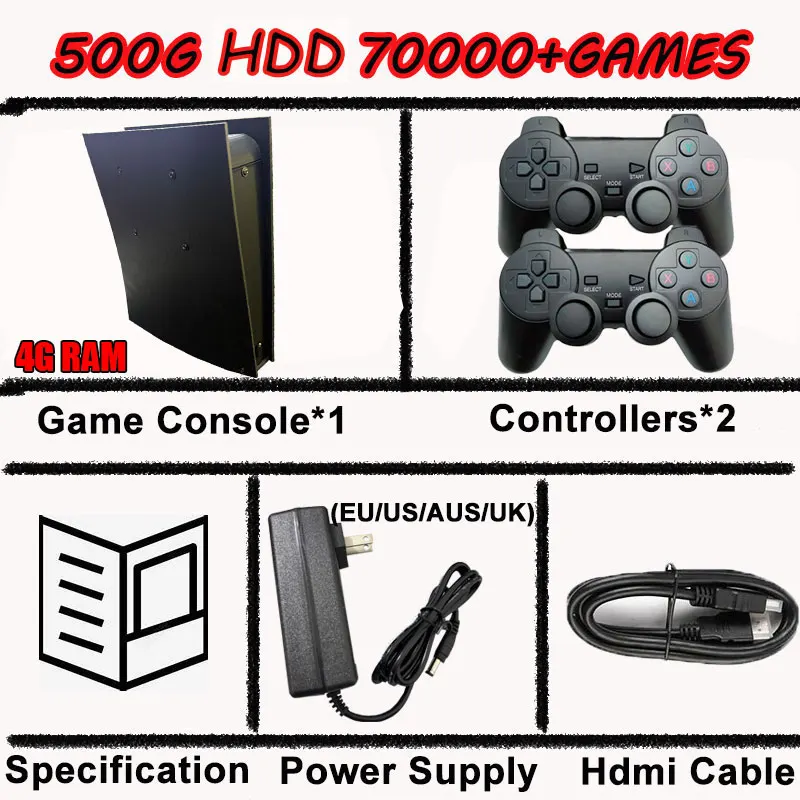 Retro Game Console 500GB 70000+ Games PS2 Wii N64