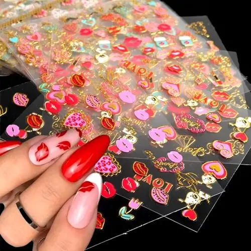 30 fogli Gold Star Moon Nail Art Stickers 3D autoadesivi red lip Nail decalcomanie acrilico Flower Leaf Line Diamond Nail Stickers