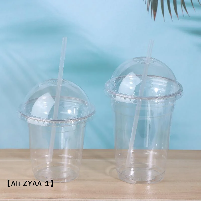 【A】10Pcs Clear Plastic Cups with Lids or 100 Straws, Disposable for Juice Milk Tea Iced Coffee, Cold Drinks Takeaway Party